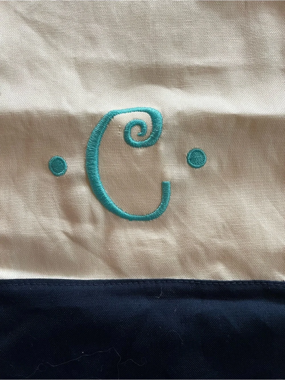 Monogrammed Drawstring Bag with Teal 'C' Embroidery thirty one 7”x15”